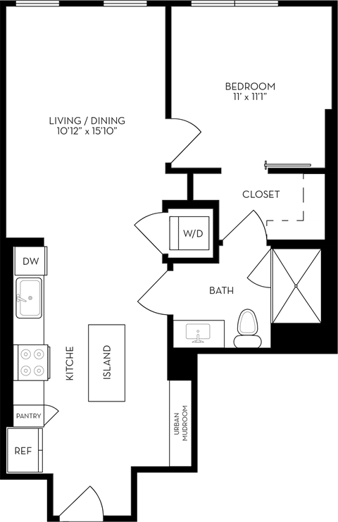 a floor plan of a small house with a kitchen and a living room